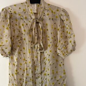 Vintage Chloe Pussybow Yellow & Cream Floral Blouse
